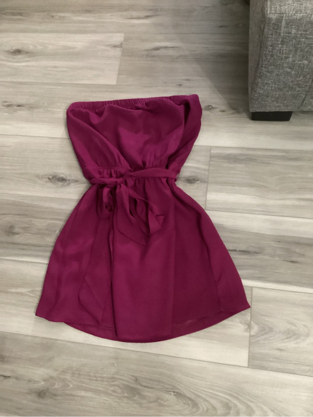 Express Strapless Magenta Belted Mini Dress with Pockets